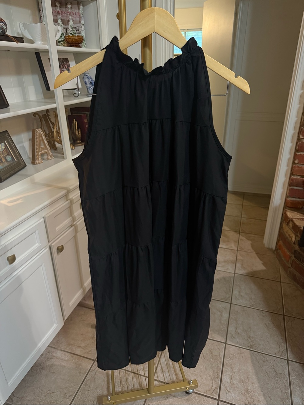 Black Tiered Bow Back Ruffle Dress Size M Stretch